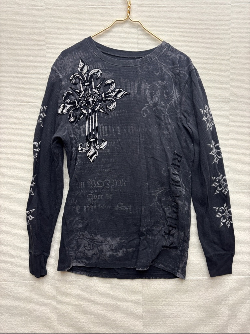 Raw State | large Embellished Black Graphic Long Sleeve Tee thermal